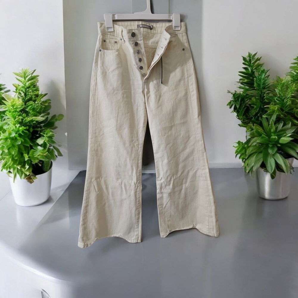Tractr Cream Flare Wide Leg Jeans